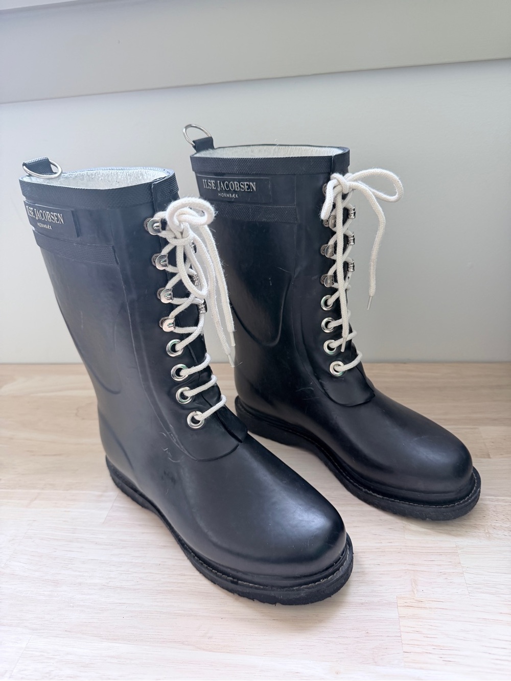 Ilse Jacobsen RUB15 3/4 Rubber Rain Boots 6 | Lace-Up Waterproof Boots | Danish